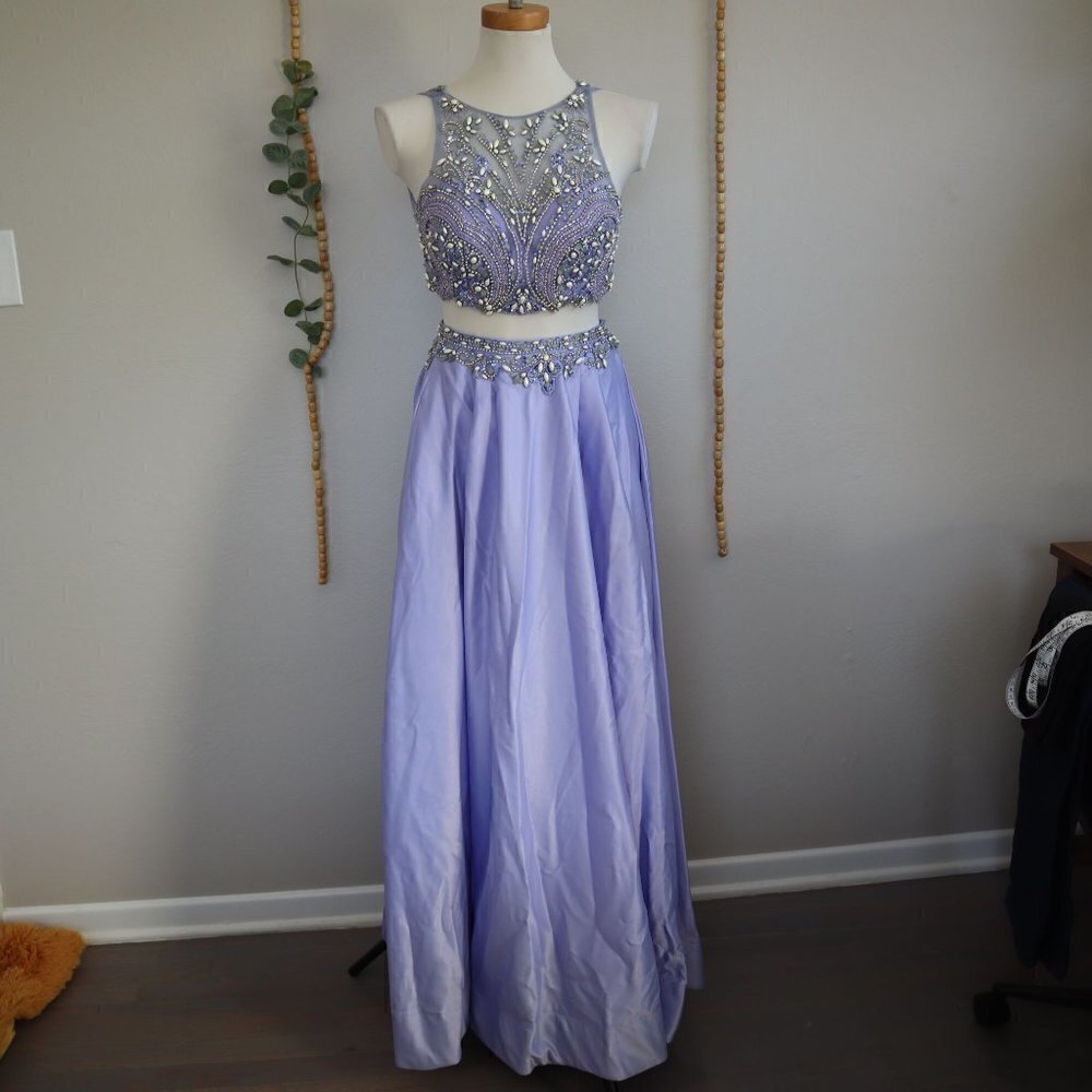 Colors Two Piece Prom Dress Jeweled Mesh Top Size 4